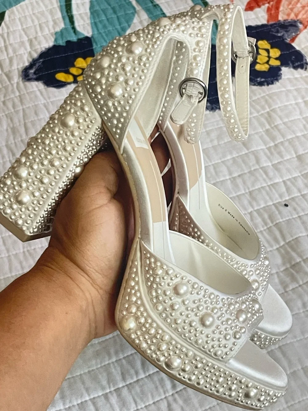 Dolce Vita Pandro Pearl-Embellished Platform Heel in Ivory